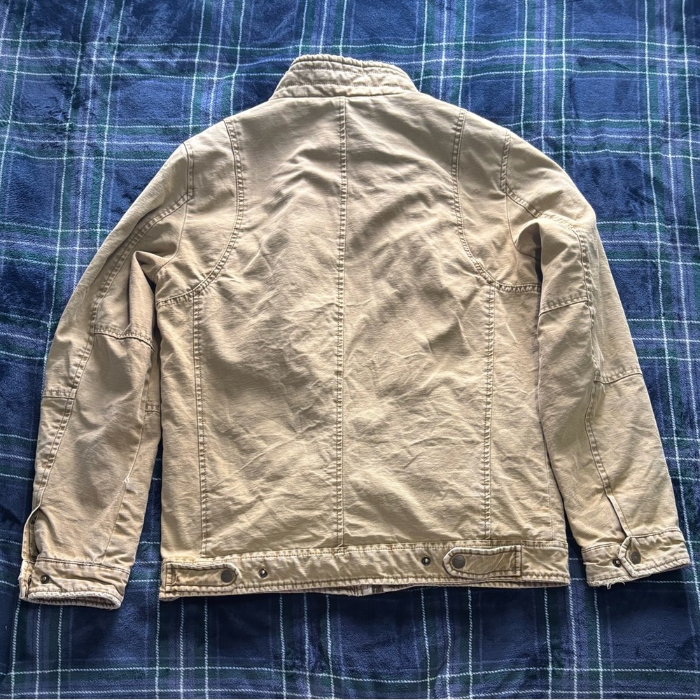 Mens vintage Levi’s tan full zip snap long sleeve utility lined jacket small - Picture 2 of 4